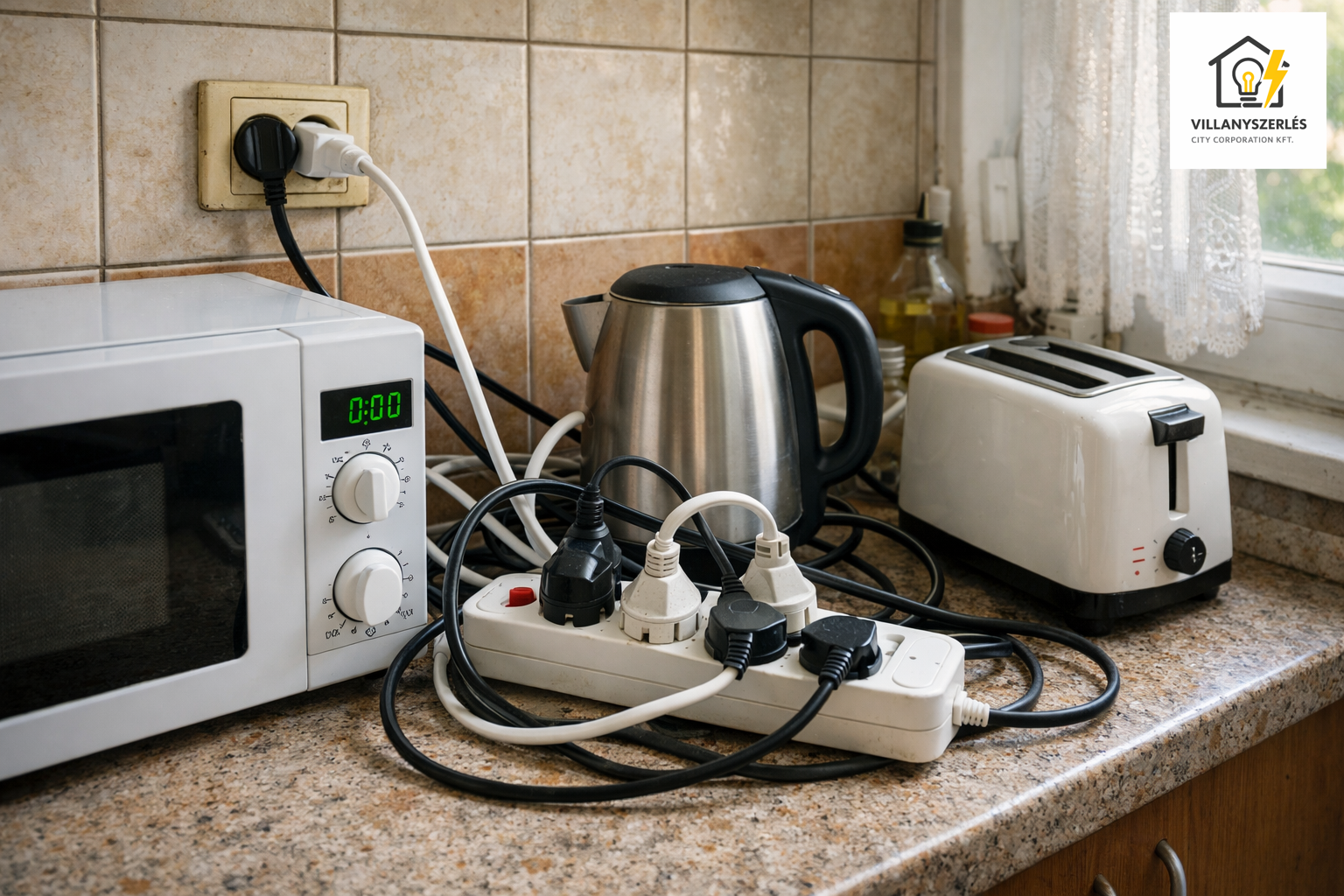 Túlterhelt konnektor több háztartási géppel