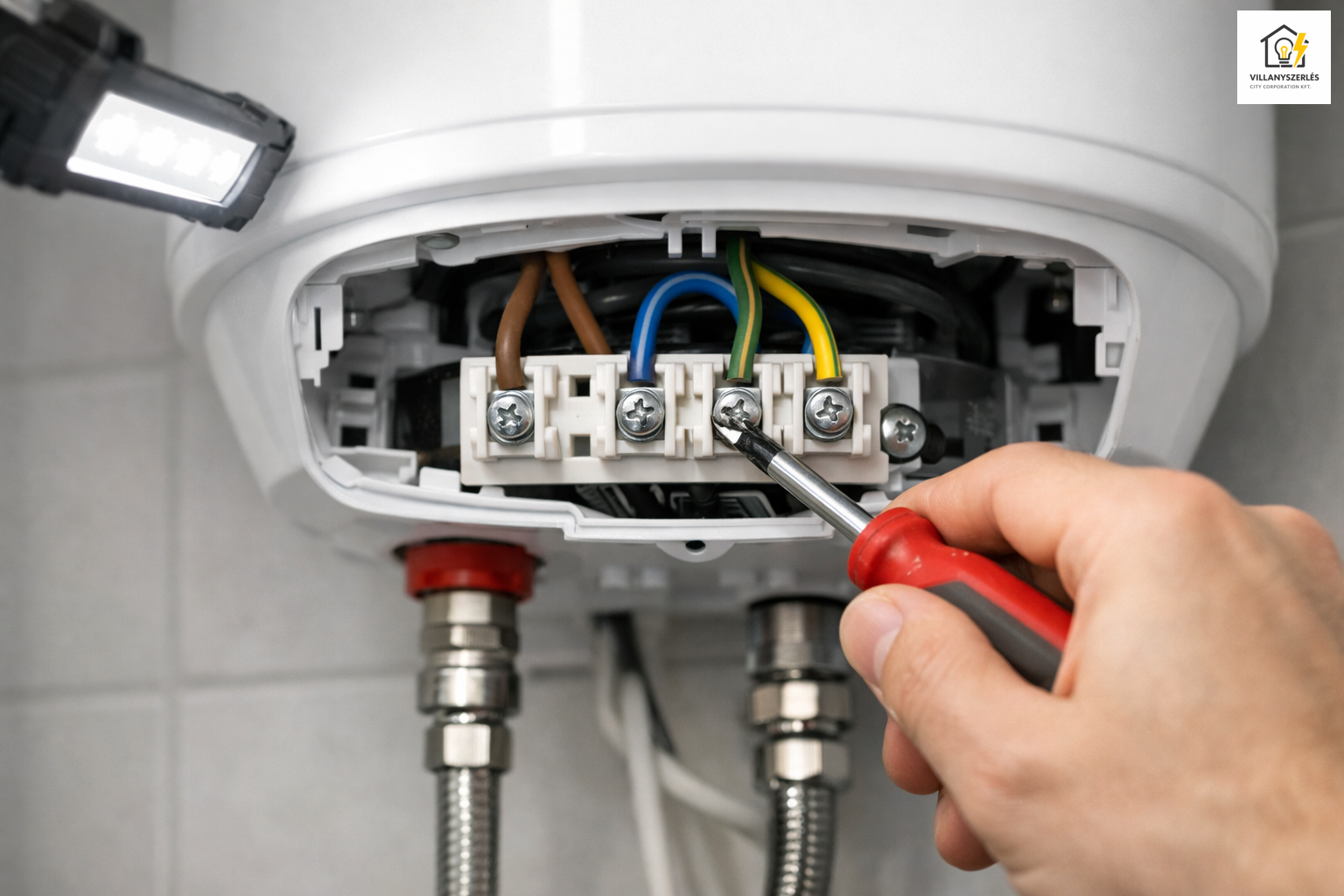 Villanybojler bekötés közben